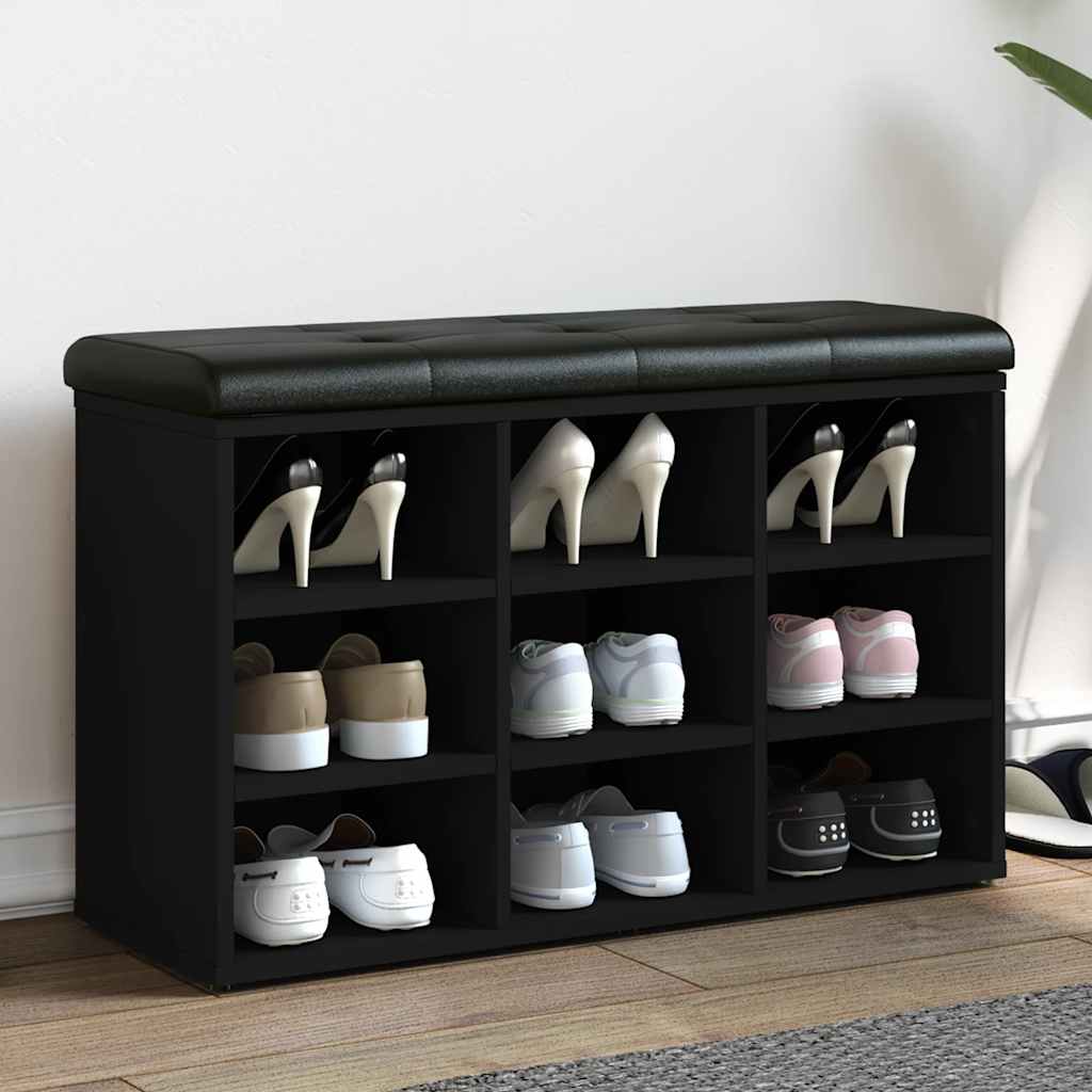 Schoenenbank 82x32x50 cm bewerkt hout zwart
