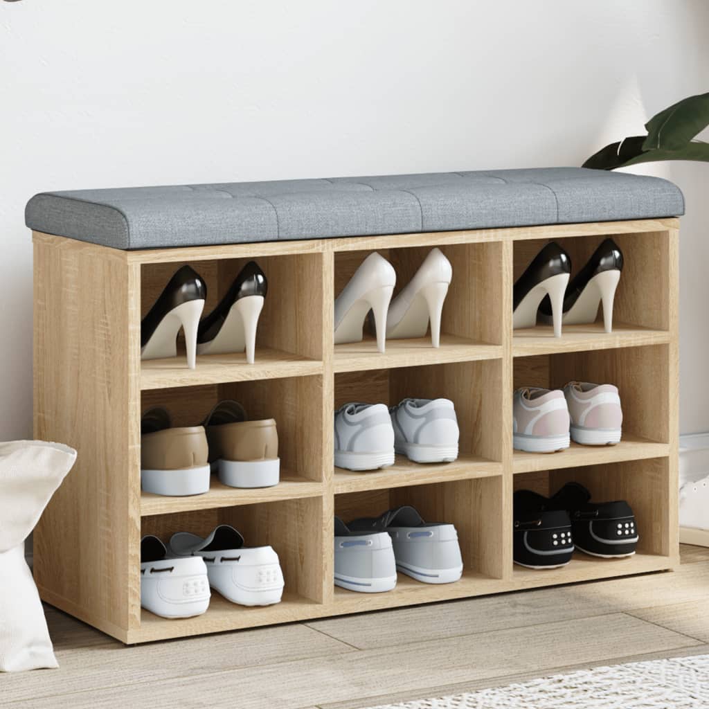 Schoenenbank Sonoma Eiken 82x32x50 cm Bewerkt Hout