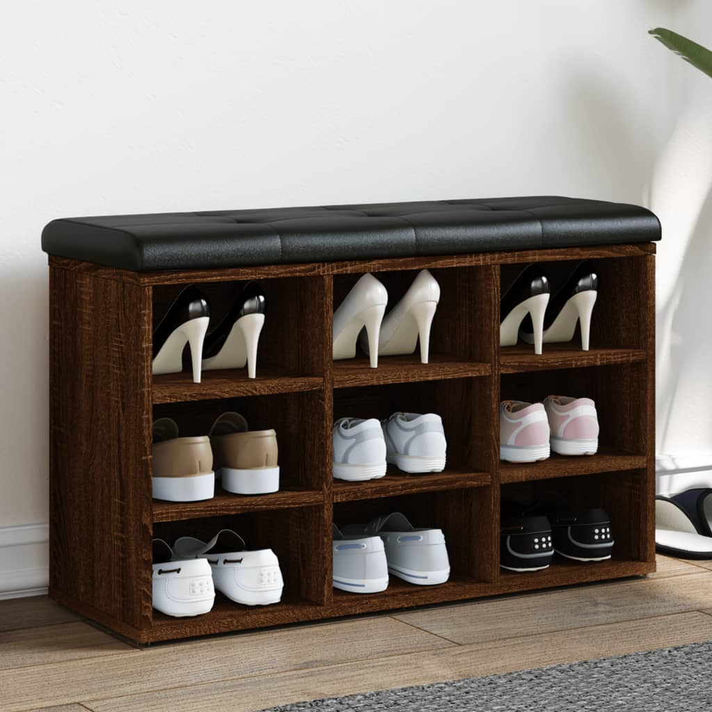 Schoenenbank 82x32x50 cm bewerkt hout bruin eikenkleur – afbeelding 1