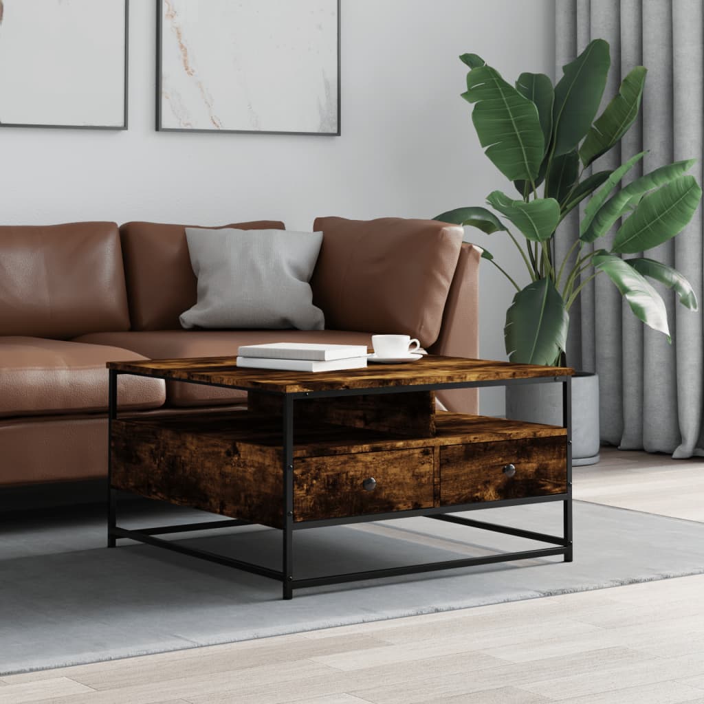 Salontafel 80x80x45 cm bewerkt hout gerookt eikenkleurig – afbeelding 1