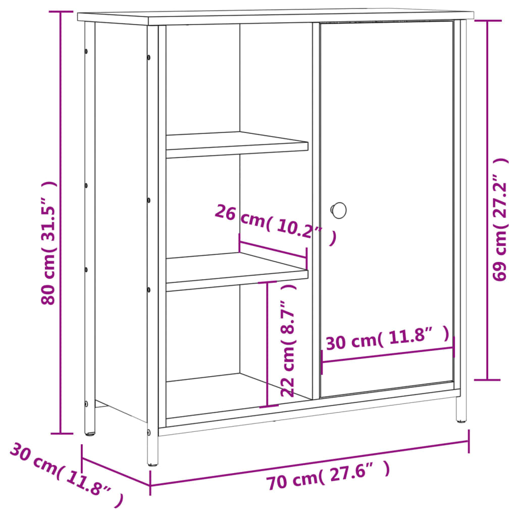 Dressoir 70x30x80 cm bewerkt hout grijs sonoma – afbeelding 12