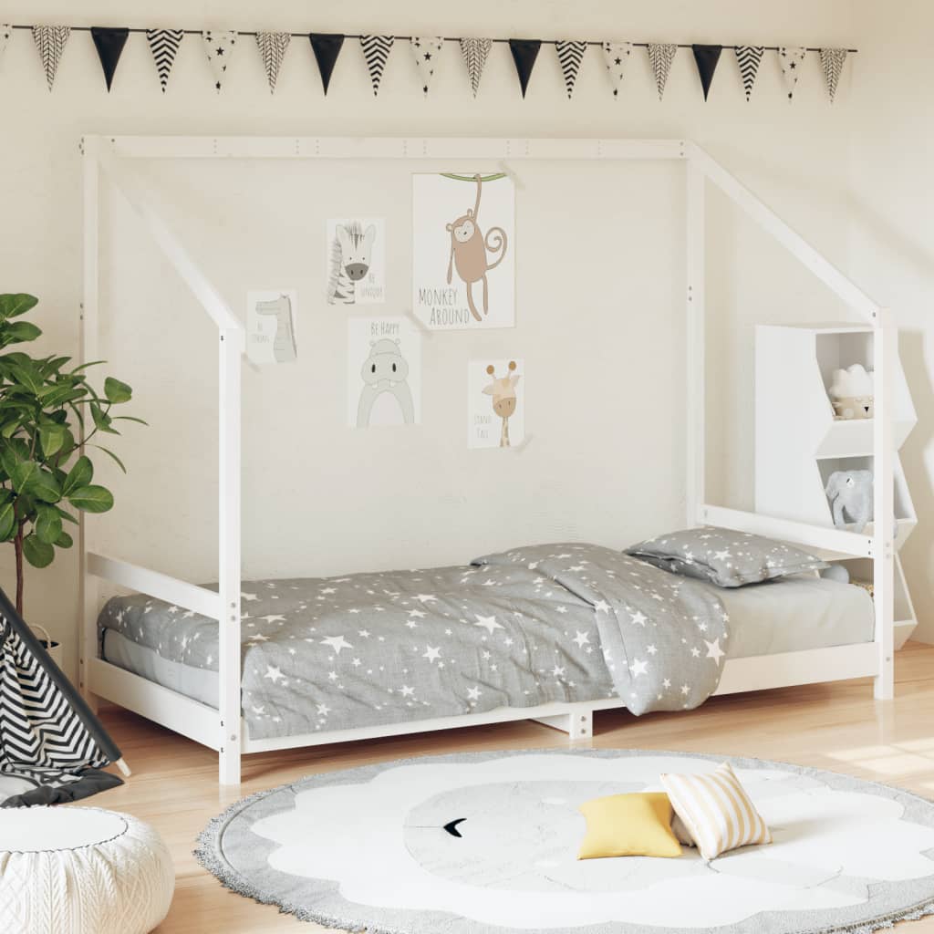 Kinderbedframe 90x200 cm massief grenenhout wit – afbeelding 1