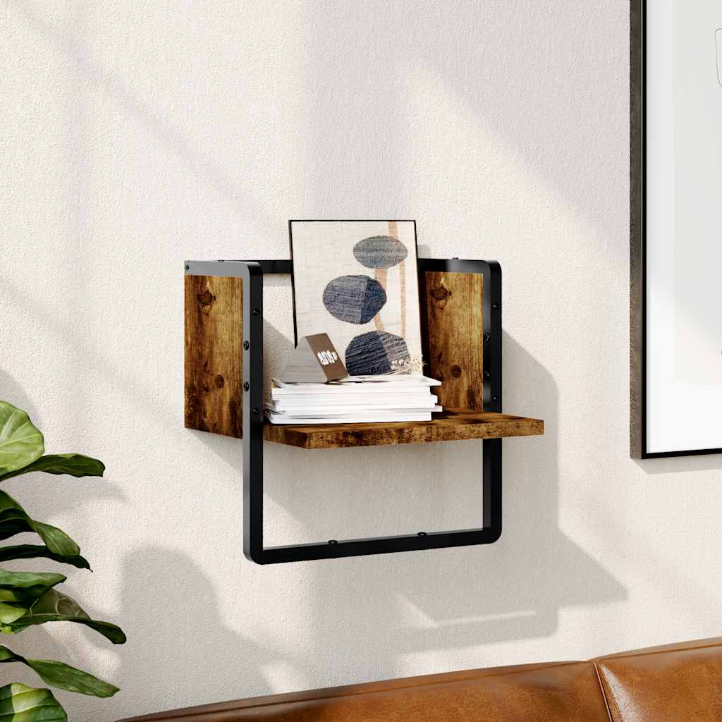 Wandschap met stang 30x25x30 cm gerookt eikenkleurig – afbeelding 1