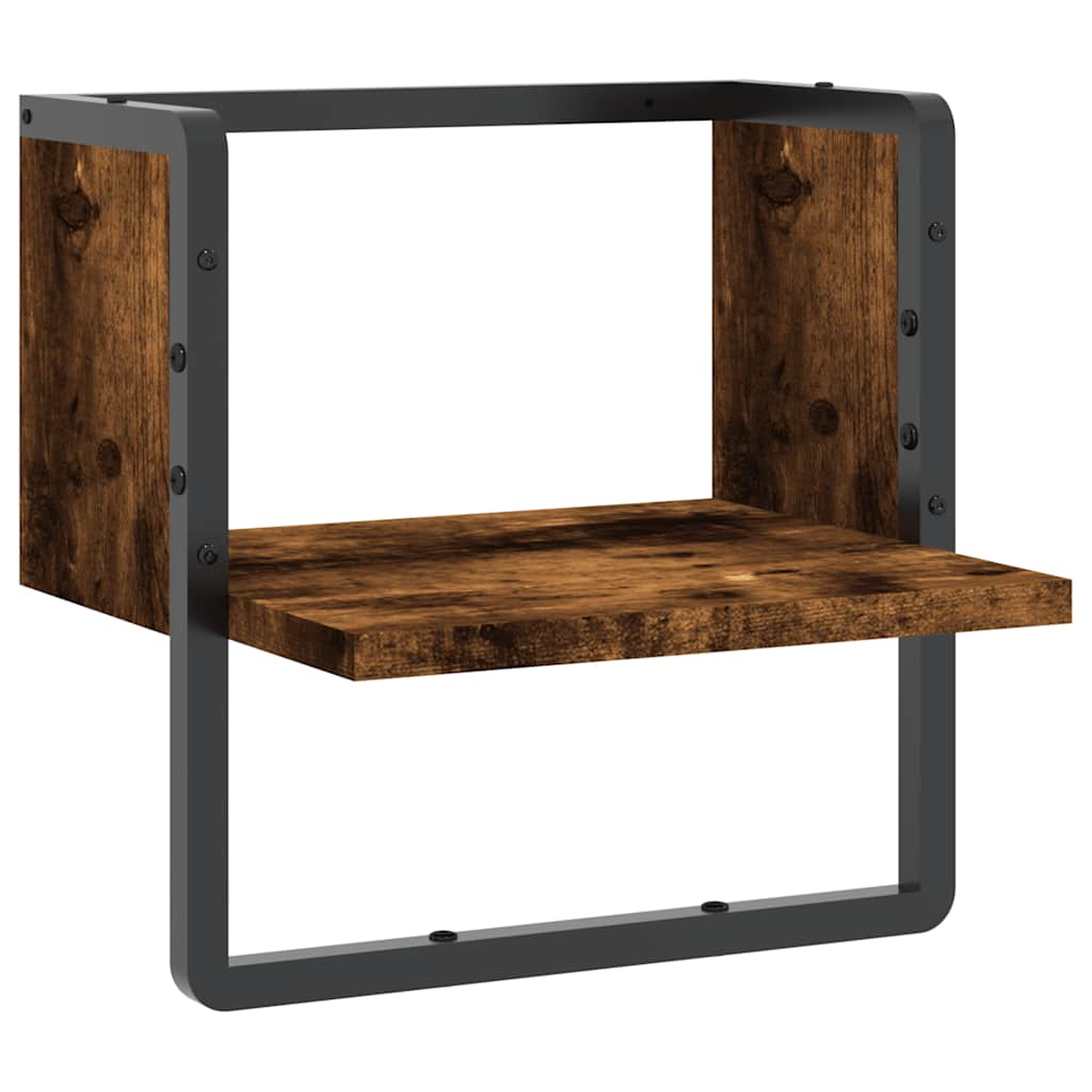 Wandschap met stang 30x25x30 cm gerookt eikenkleurig – afbeelding 2