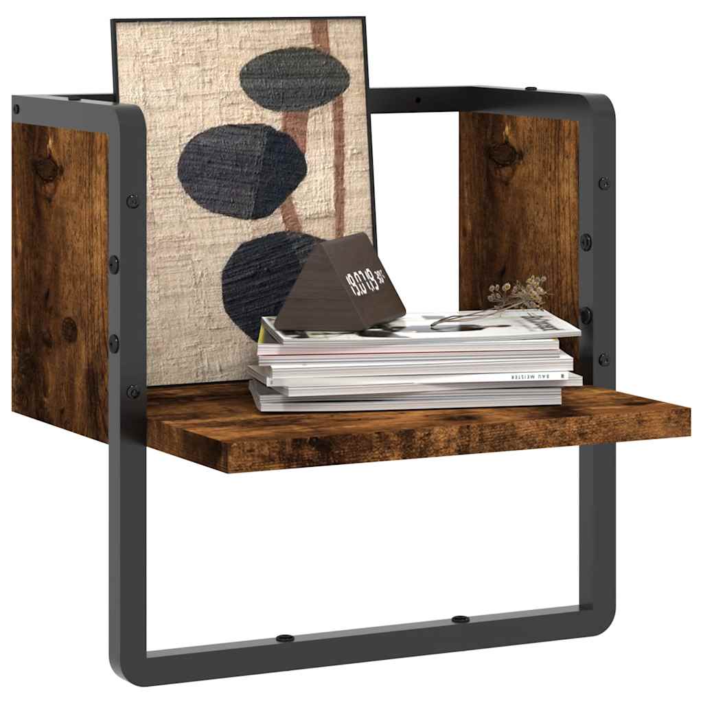 Wandschap met stang 30x25x30 cm gerookt eikenkleurig – afbeelding 3