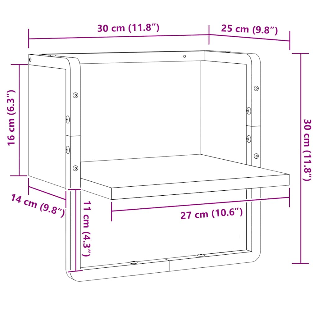 Wandschap met stang 30x25x30 cm gerookt eikenkleurig – afbeelding 8
