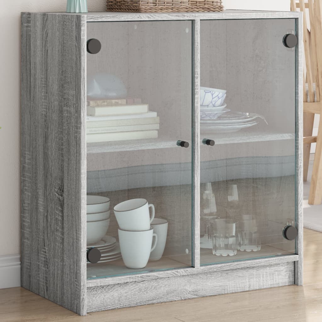 Bijzetkast met glazen deuren 68x37x75,5 cm grijs sonoma eiken – afbeelding 1