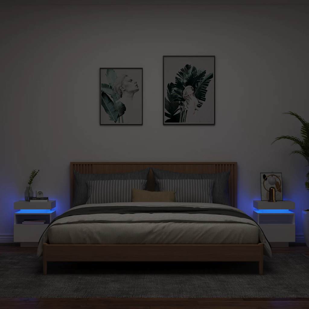 Nachtkastjes met LED-verlichting 2 st 40x39x48,5 cm wit
