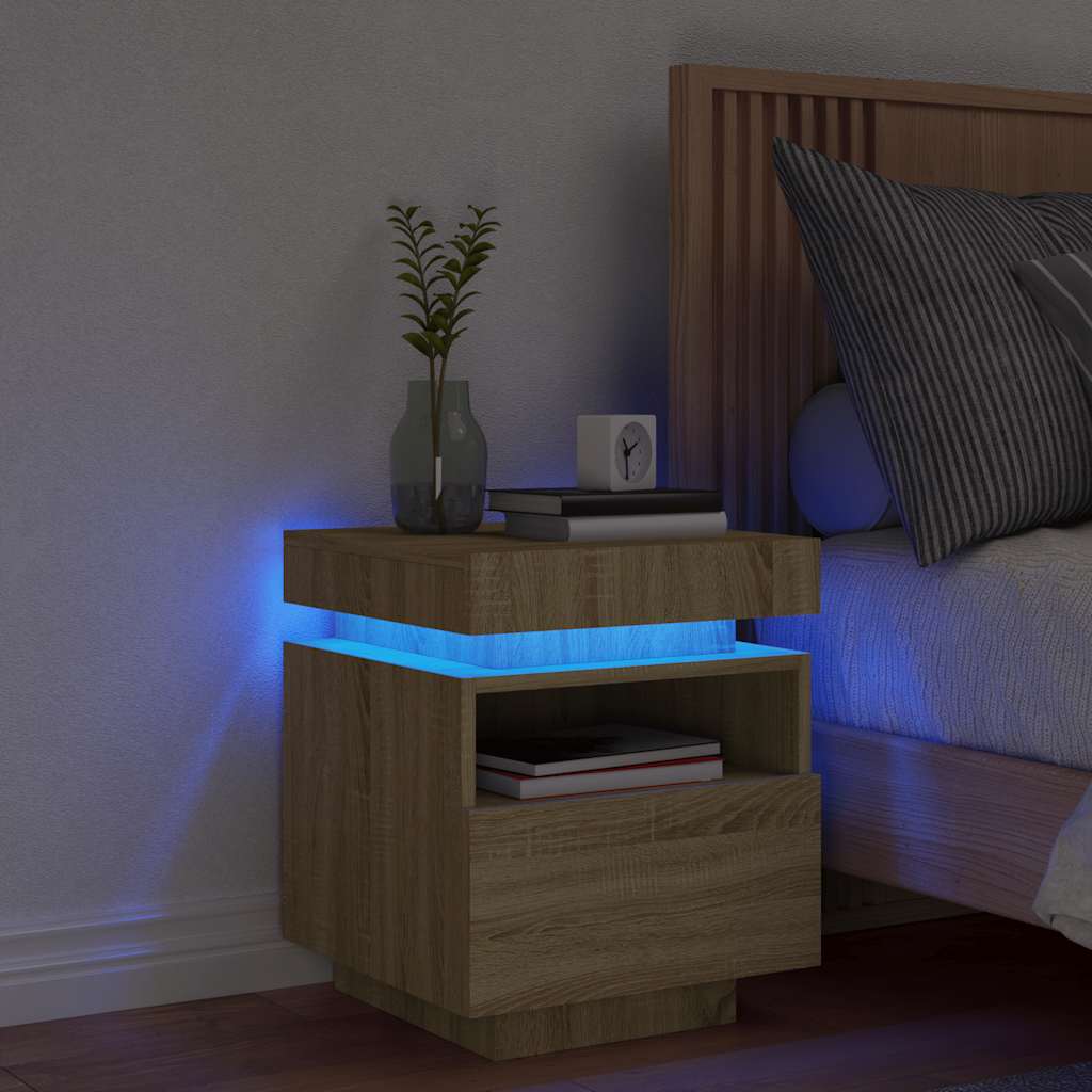 Nachtkastje met LED-verlichting 40x39x48,5 cm sonoma eikenkleur