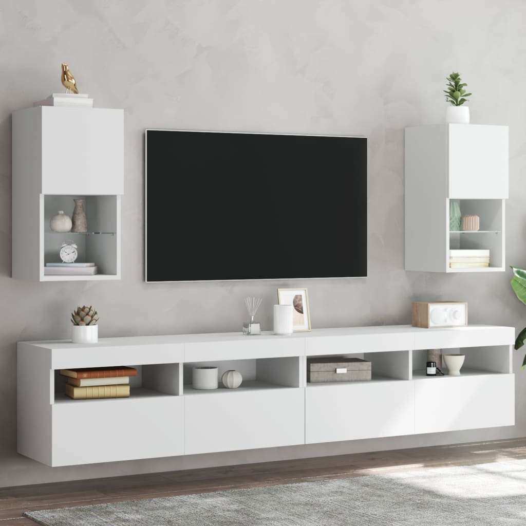 Tv-meubelen 2 st met LED-verlichting 30,5x30x60 cm wit – afbeelding 1