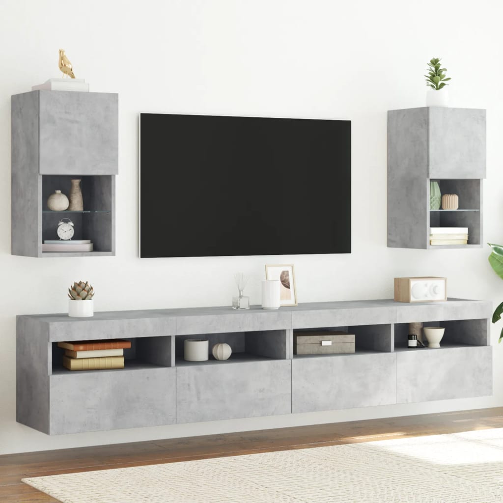 Tv-meubelen 2 st met LED-verlichting 30,5x30x60 cm betongrijs