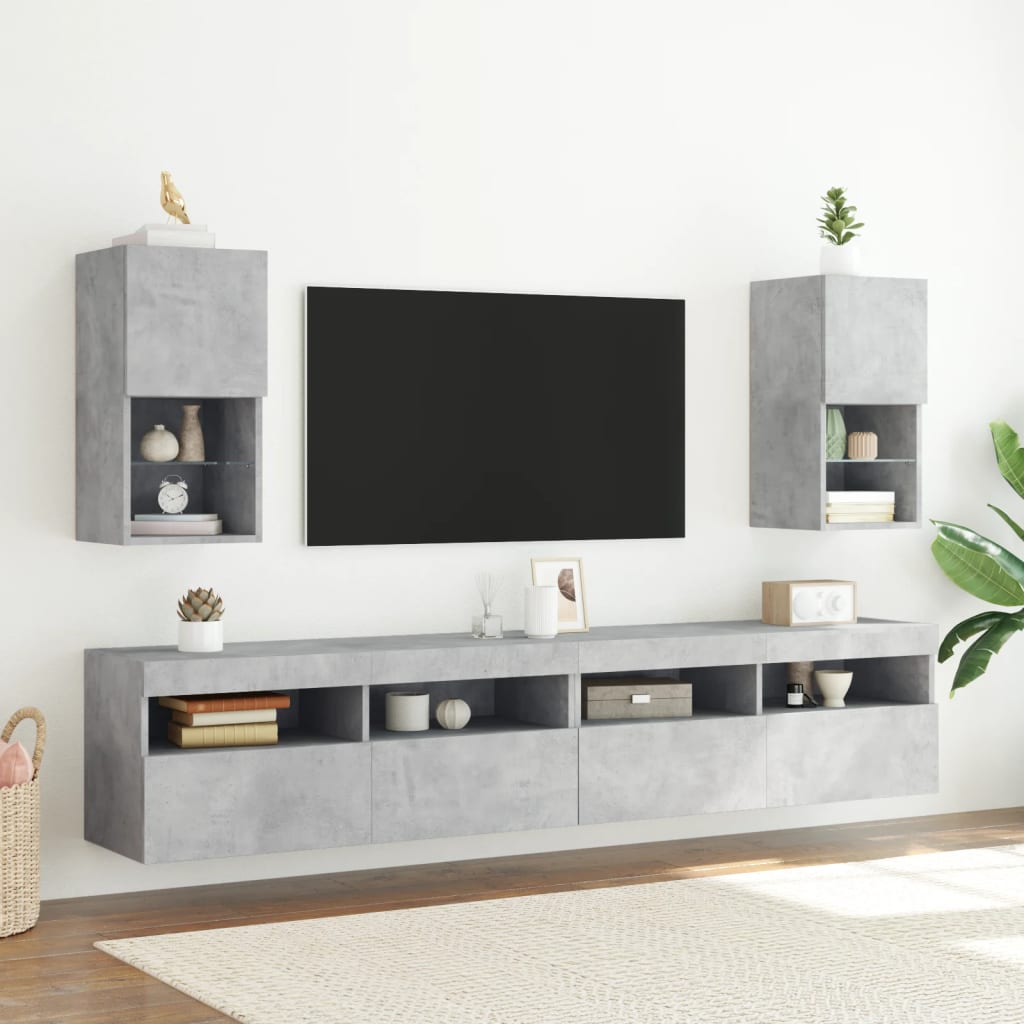 Tv-meubelen 2 st met LED-verlichting 30,5x30x60 cm betongrijs – afbeelding 3