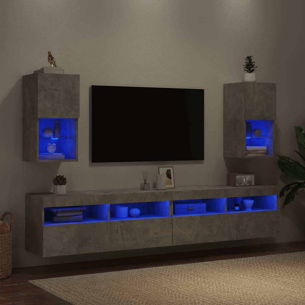 Tv-meubelen 2 st met LED-verlichting 30,5x30x60 cm betongrijs – afbeelding 4