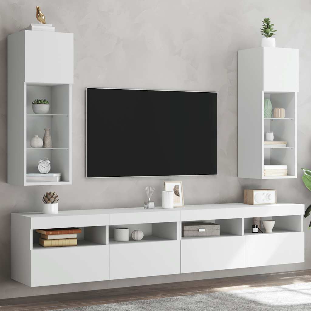 Tv-meubels met LED-verlichting 2 st 30,5x30x90 cm wit – afbeelding 1