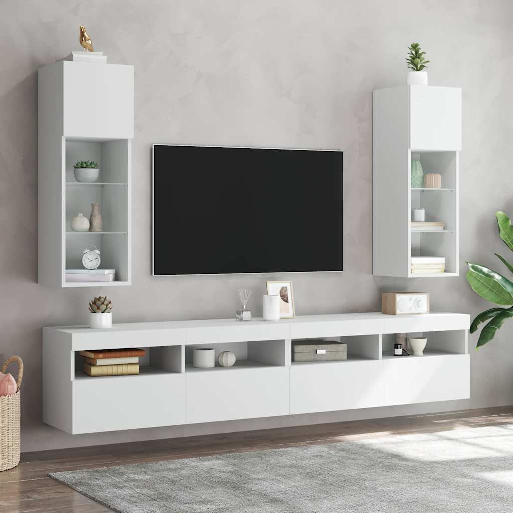 Tv-meubels met LED-verlichting 2 st 30,5x30x90 cm wit – afbeelding 3