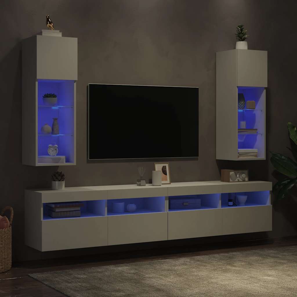 Tv-meubels met LED-verlichting 2 st 30,5x30x90 cm wit – afbeelding 4