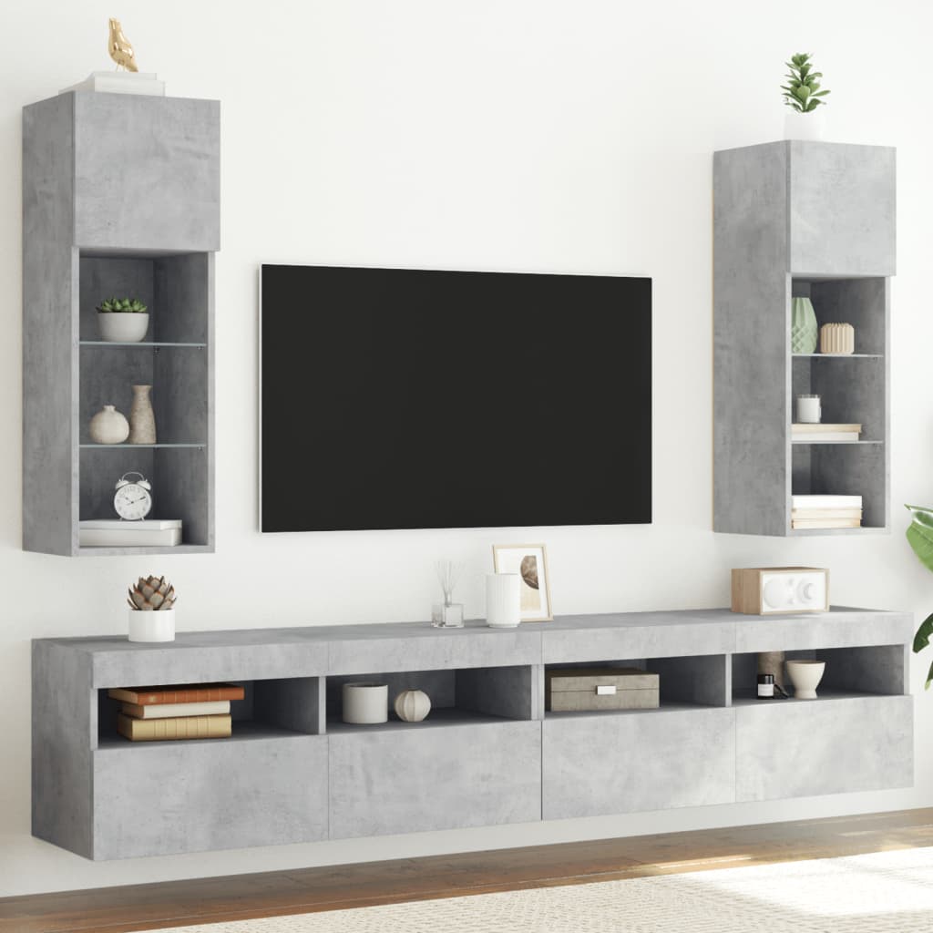Tv-meubel met LED-verlichting 2 st 30,5x30x90 cm betongrijs – afbeelding 1