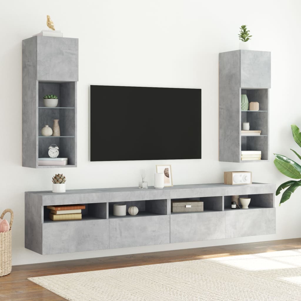 Tv-meubel met LED-verlichting 2 st 30,5x30x90 cm betongrijs – afbeelding 3