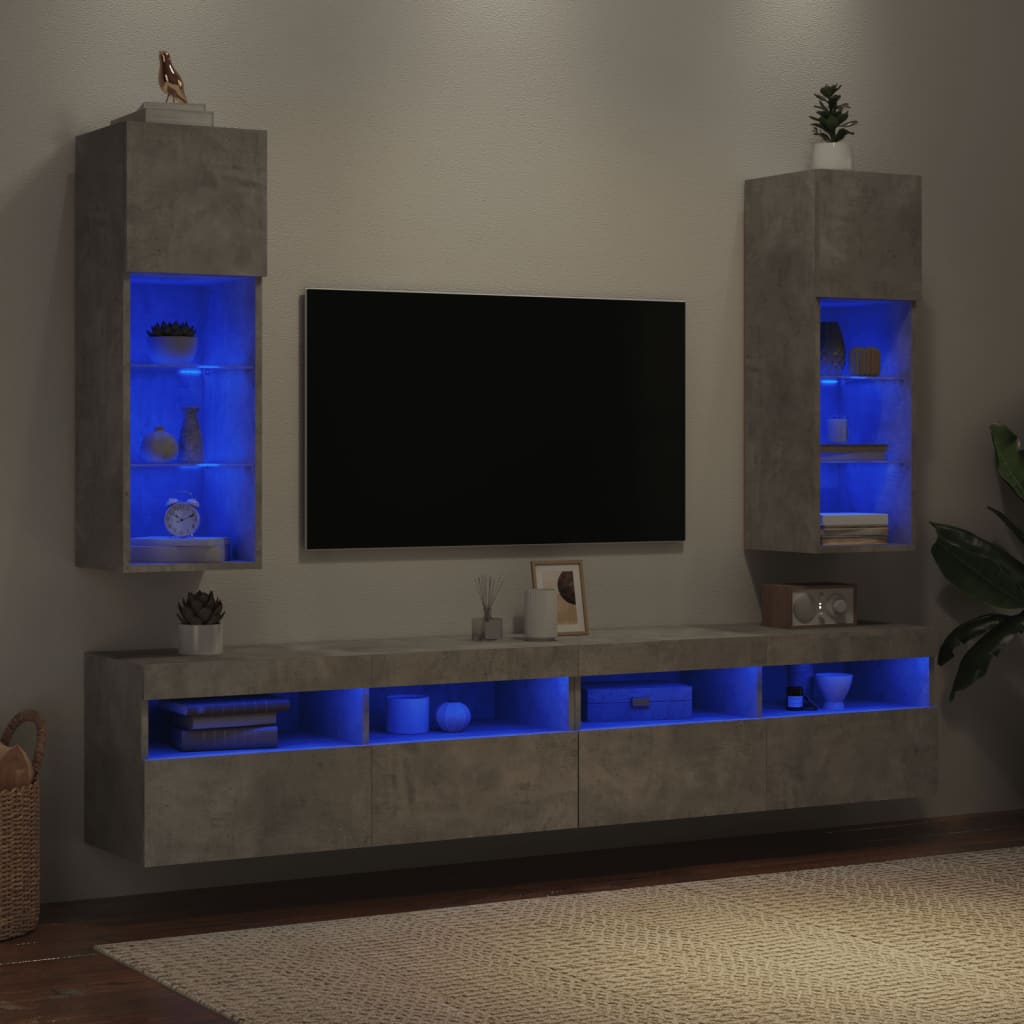 Tv-meubel met LED-verlichting 2 st 30,5x30x90 cm betongrijs – afbeelding 4