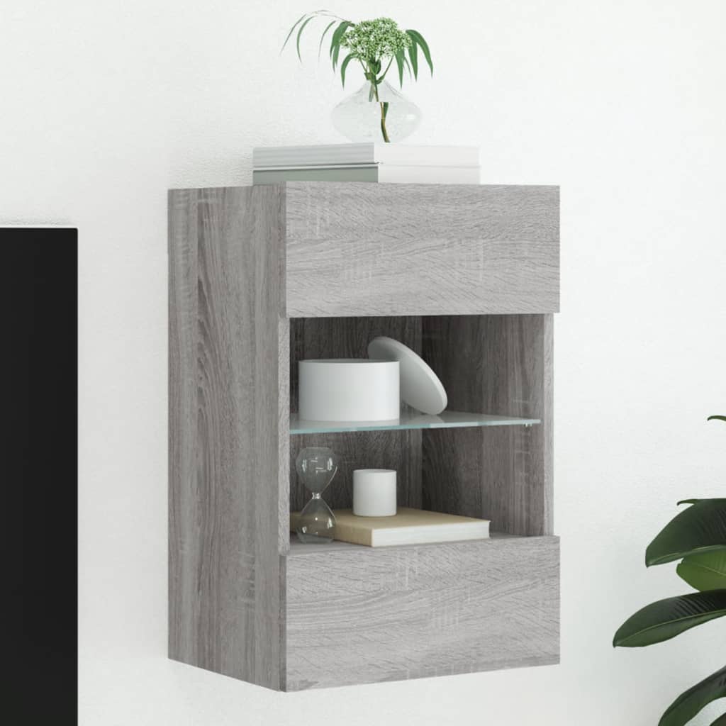 Tv-wandmeubel met LED-verlichting 40x30x60,5 cm grijs sonoma – afbeelding 1