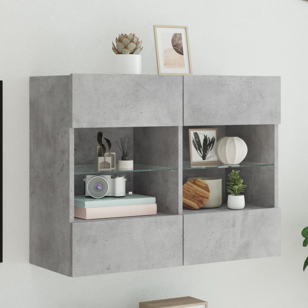 Tv-wandmeubel met LED-verlichting 78,5x30x60,5 cm betongrijs – afbeelding 1