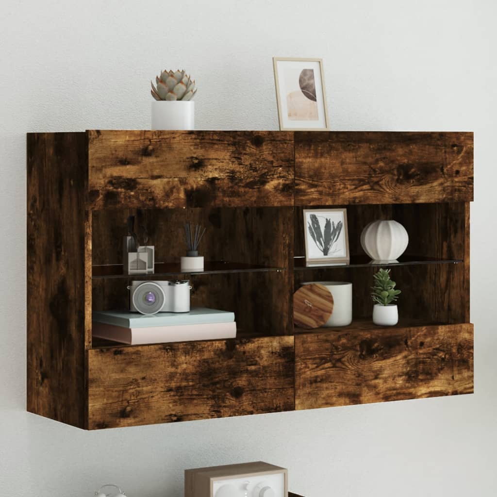 Tv-wandmeubel met LED-verlichting 98,5x30x60,5 cm gerookt eiken – afbeelding 1