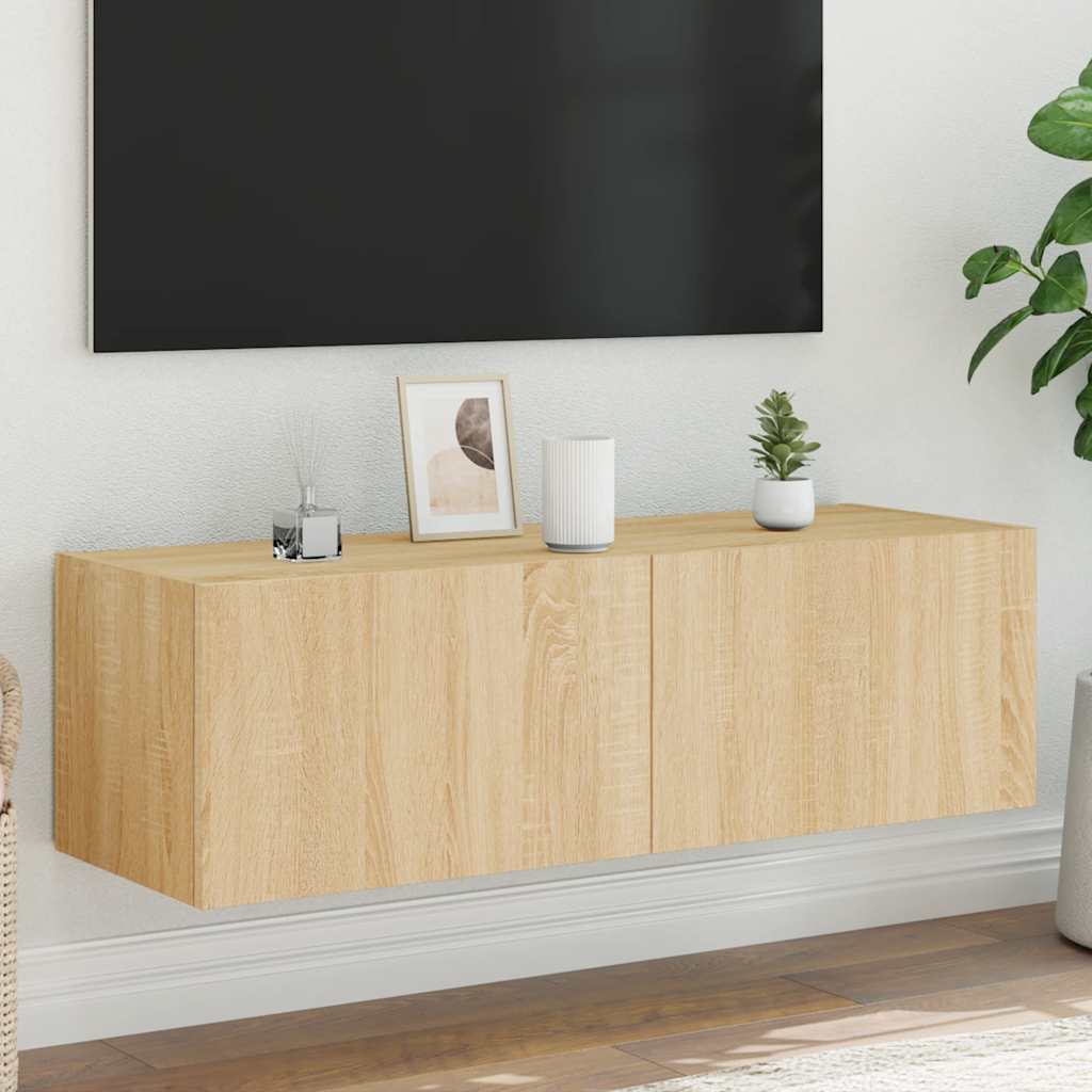 Tv-wandmeubel met LED-verlichting 100x35x31 cm sonoma eiken – afbeelding 1