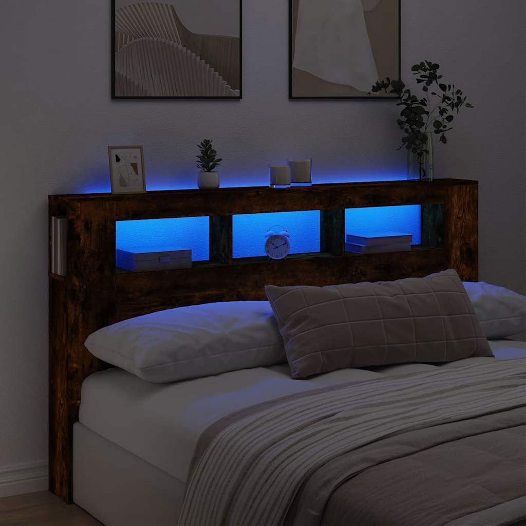 Hoofdeinde met LED 180x18,5x103,5 cm bewerkt hout gerookt eiken – afbeelding 1
