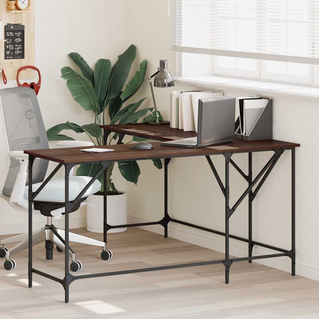 Bureau 149x149x75 cm bewerkt hout bruin eikenkleur