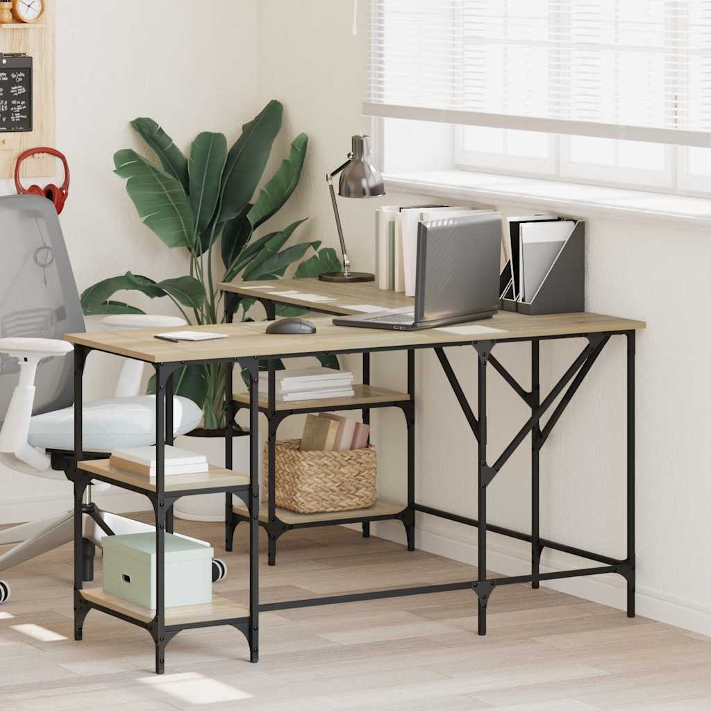Bureau 139x139x75 cm bewerkt hout sonoma eikenkleurig