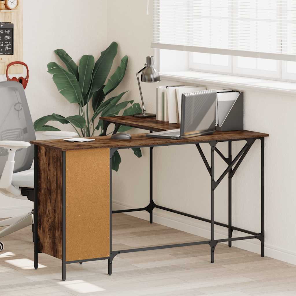 Bureau 141x141x75 cm bewerkt hout gerookt eikenkleurig