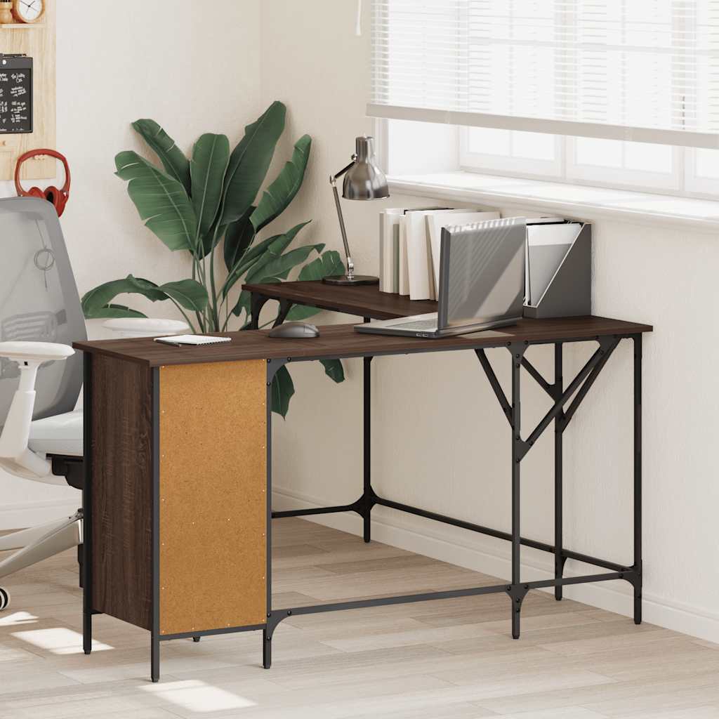 Bureau 141x141x75 cm bewerkt hout bruin eikenkleur
