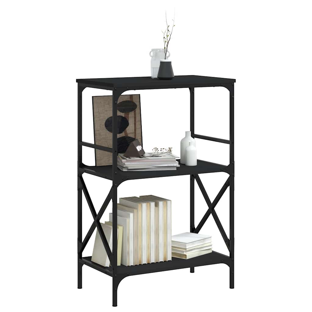 Boekenkast 3-laags 59x35x90,5 cm bewerkt hout zwart – afbeelding 3