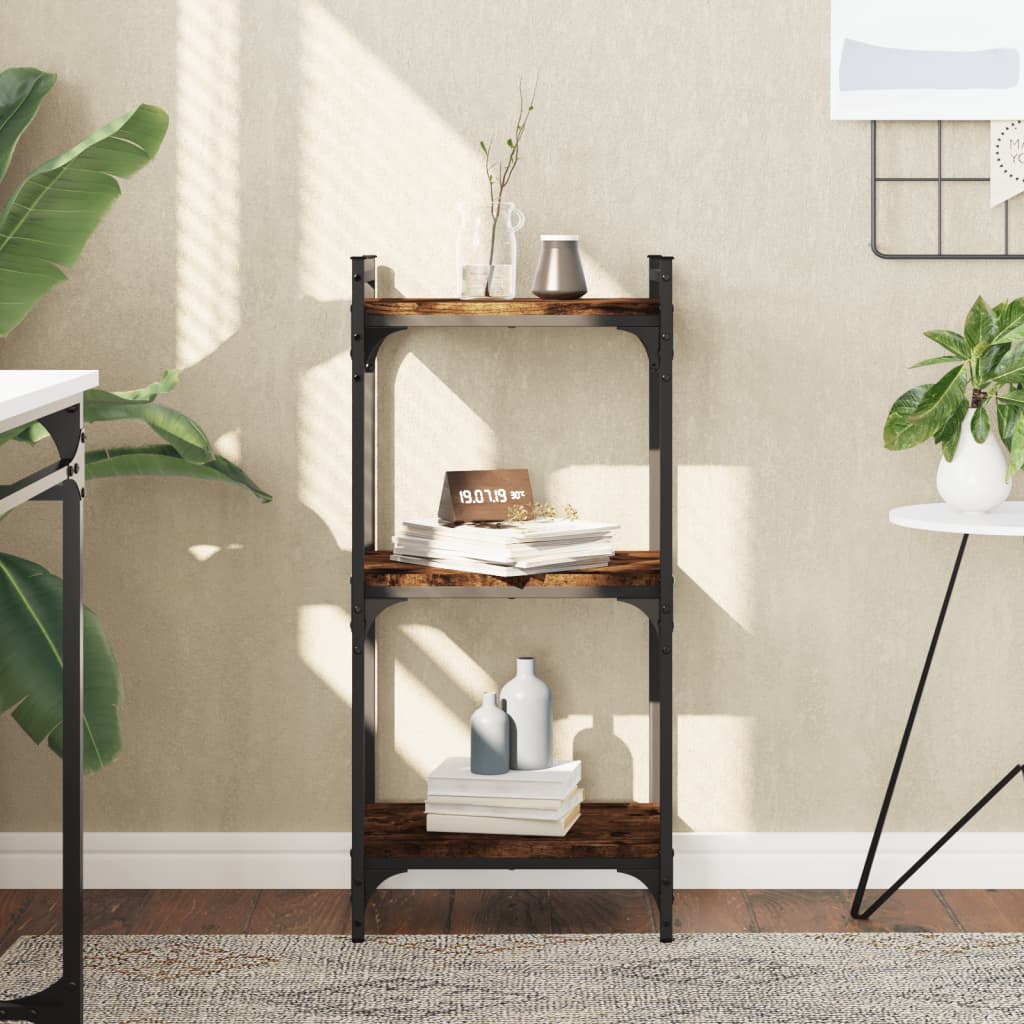 Boekenkast 3-laags 40x30x86 cm bewerkt hout gerookt eikenkleur – afbeelding 1