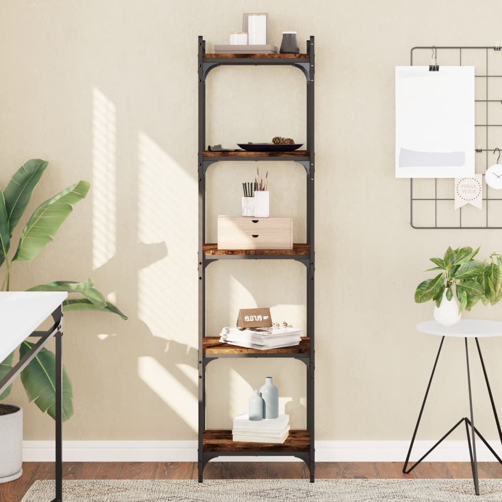 Boekenkast 5-laags 40x30x154 cm bewerkt hout gerookt eikenkleur – afbeelding 1
