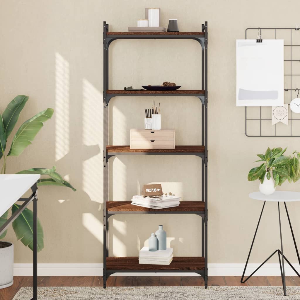 Boekenkast 5-laags 60x30x154 cm bewerkt hout bruin eikenkleur
