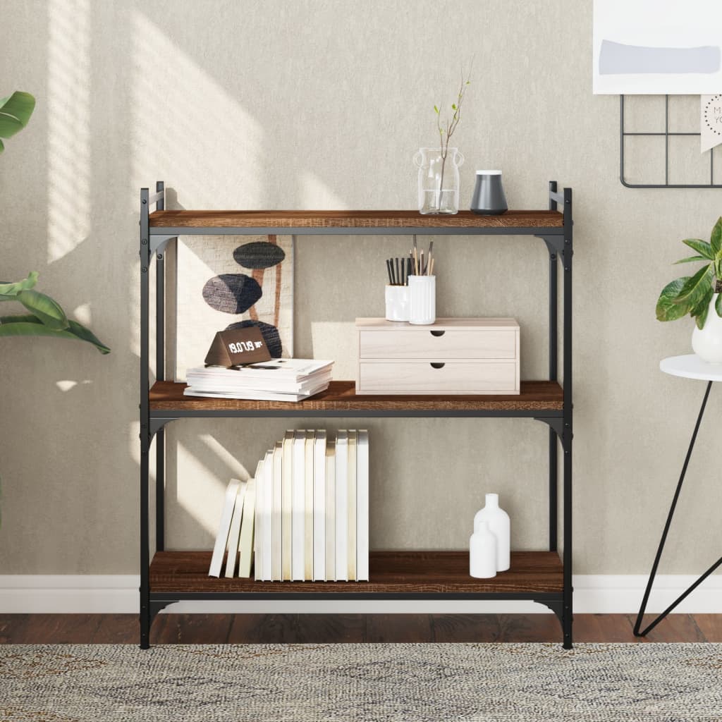 Boekenkast 3-laags 80x30x86 cm bewerkt hout bruin eikenkleur