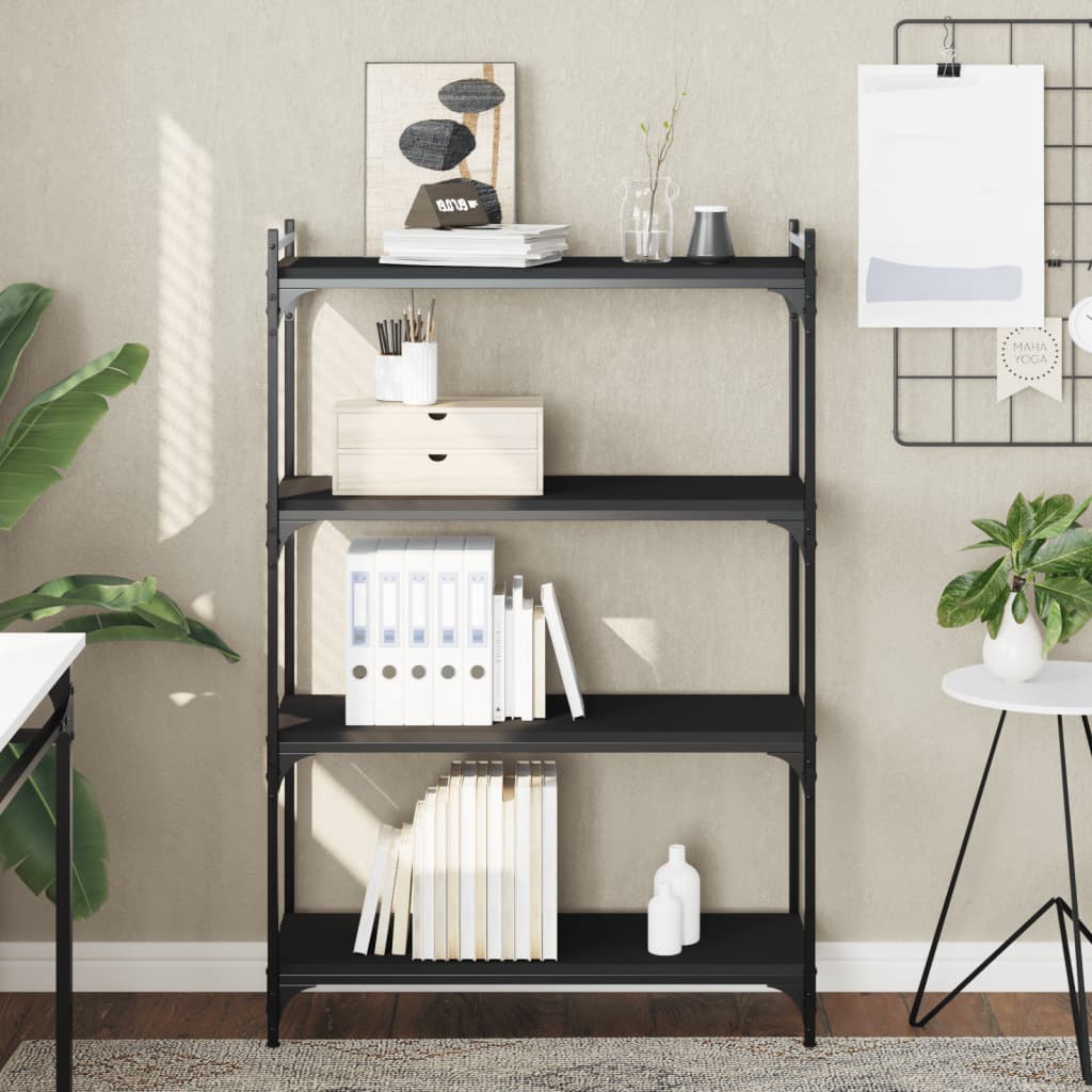 Boekenkast 4-laags 80x30x120 cm bewerkt hout zwart – afbeelding 1