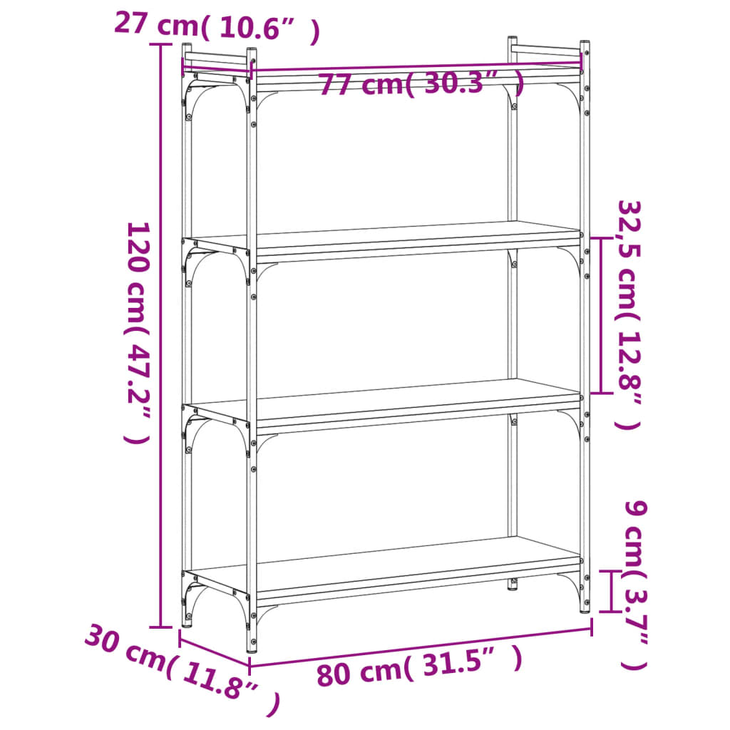 Boekenkast 4-laags 80x30x120 cm bewerkt hout zwart – afbeelding 9