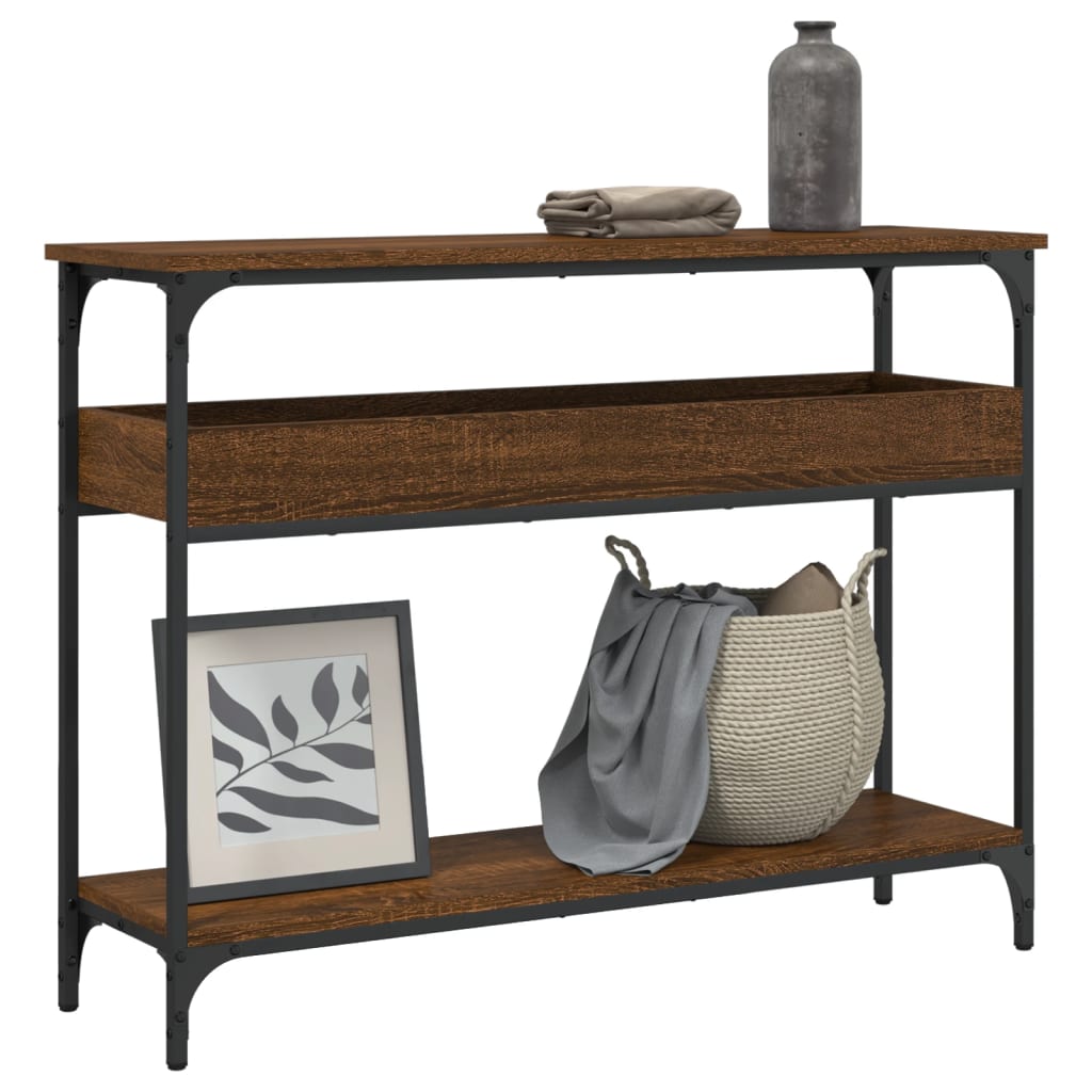 Wandtafel met schap 100x29x75 cm bewerkt hout bruin eikenkleur – afbeelding 1