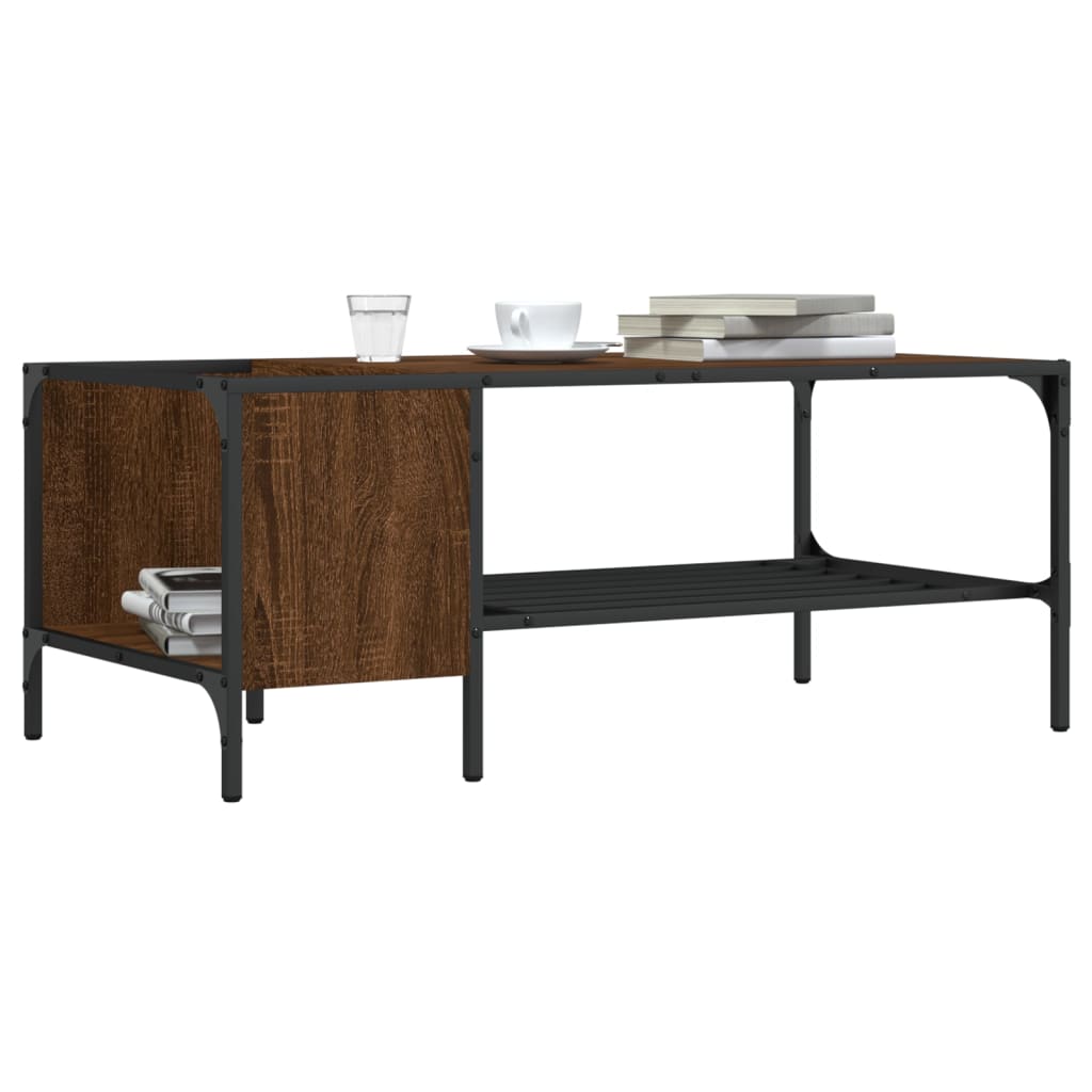 Salontafel met rek 100x51x40 cm bewerkt hout bruin eikenkleur – afbeelding 1