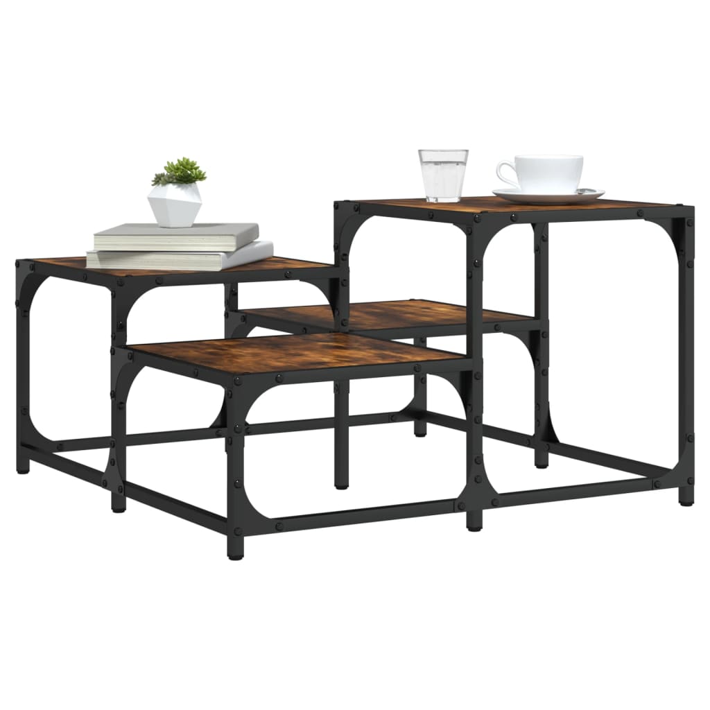 Salontafel 68x68x40 cm bewerkt hout gerookt eikenkleurig – afbeelding 1