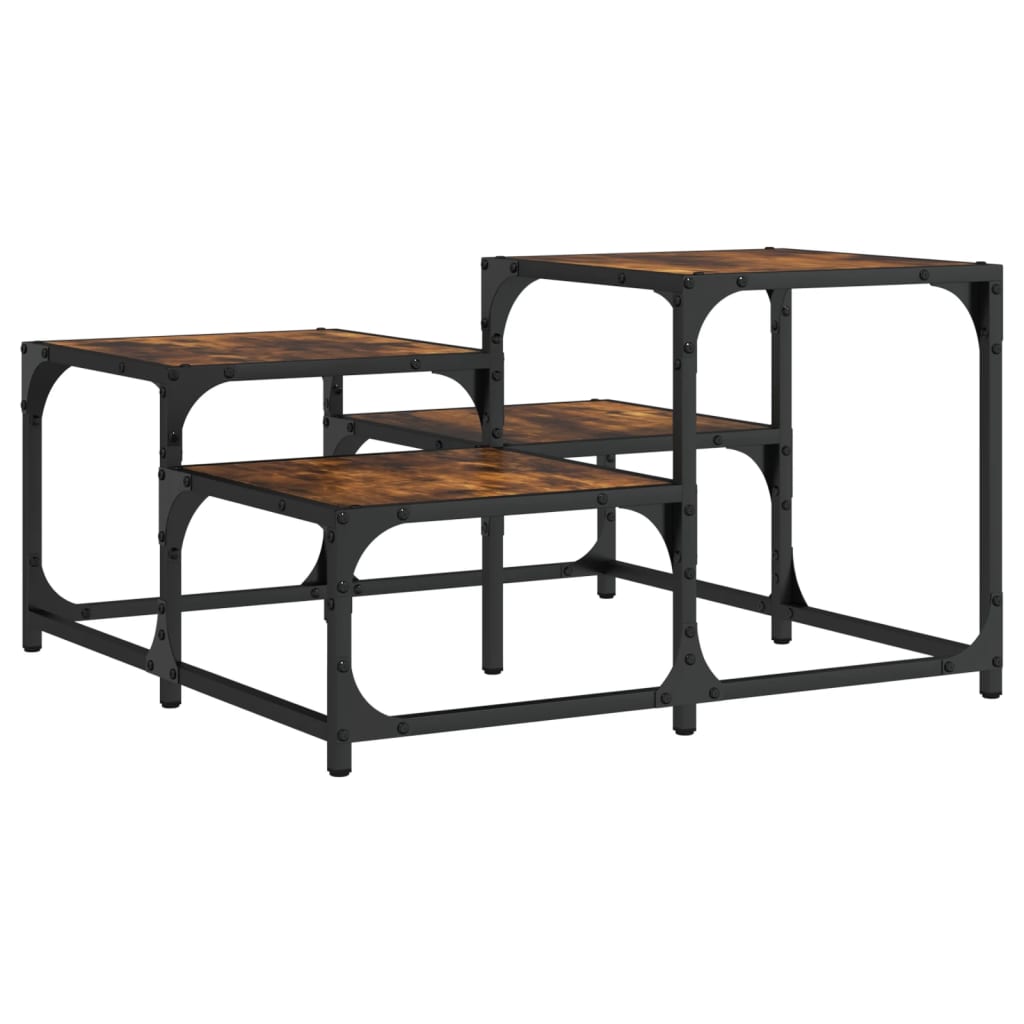Salontafel 68x68x40 cm bewerkt hout gerookt eikenkleurig – afbeelding 2