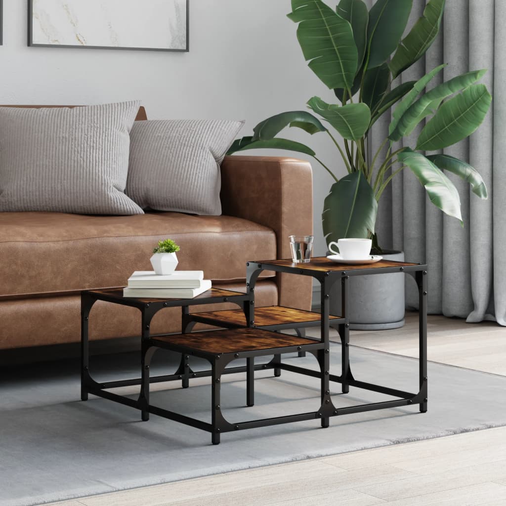 Salontafel 68x68x40 cm bewerkt hout gerookt eikenkleurig – afbeelding 3