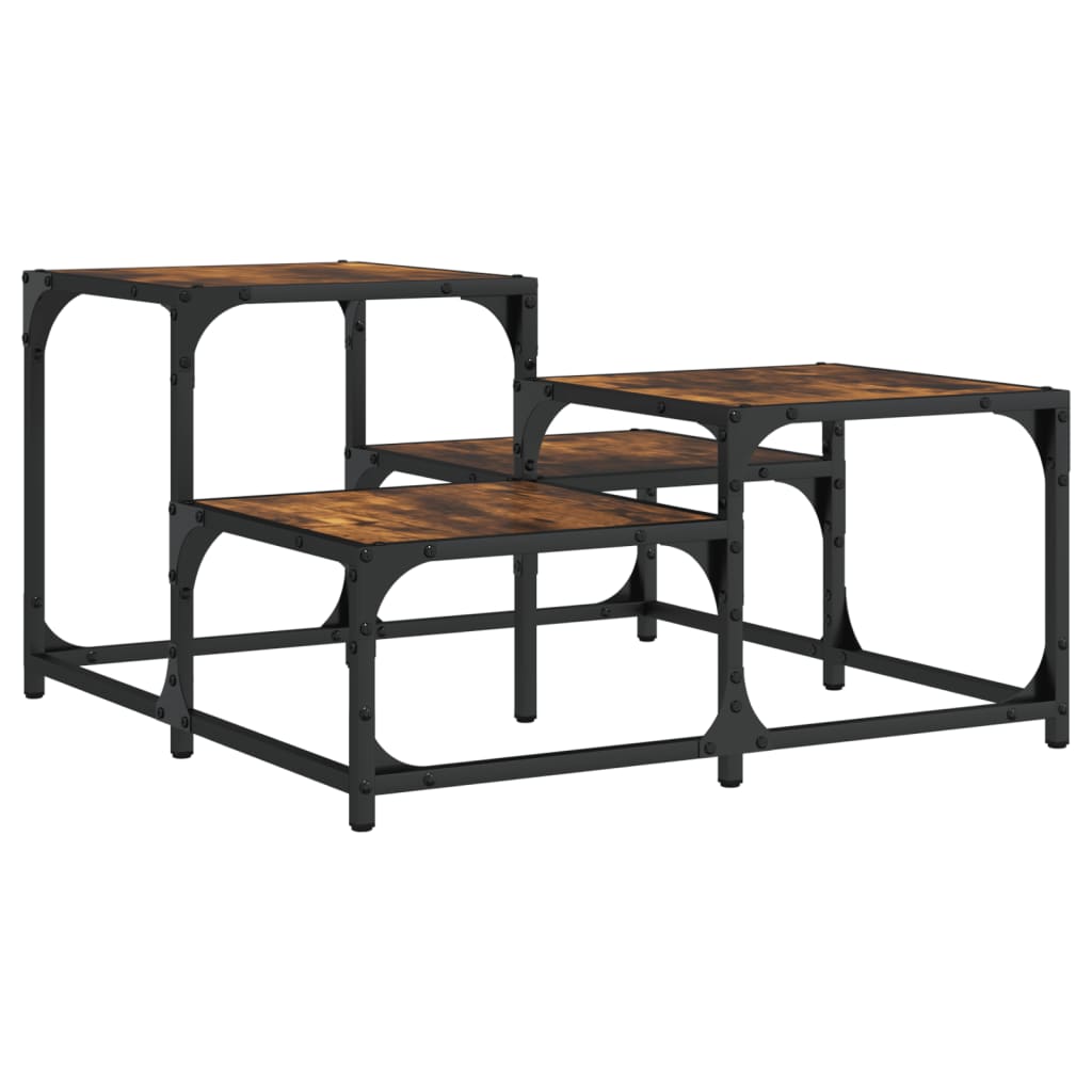 Salontafel 68x68x40 cm bewerkt hout gerookt eikenkleurig – afbeelding 6