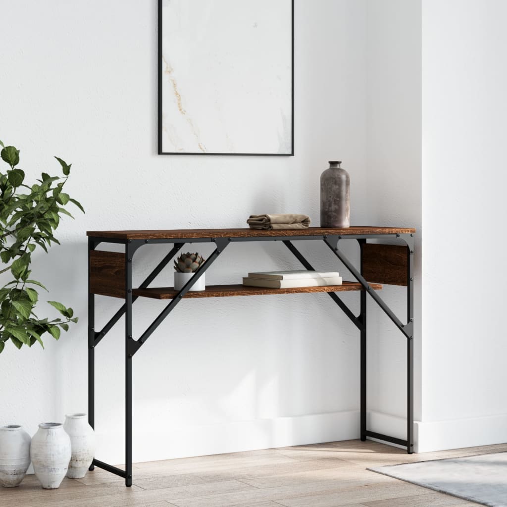 Wandtafel met schap 105x30x75 cm bewerkt hout bruin eikenkleur