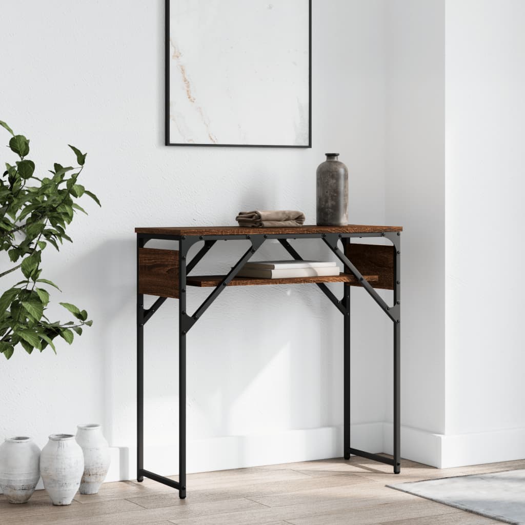 Wandtafel met schap 75x30x75 cm bewerkt hout bruin eikenkleur – afbeelding 1