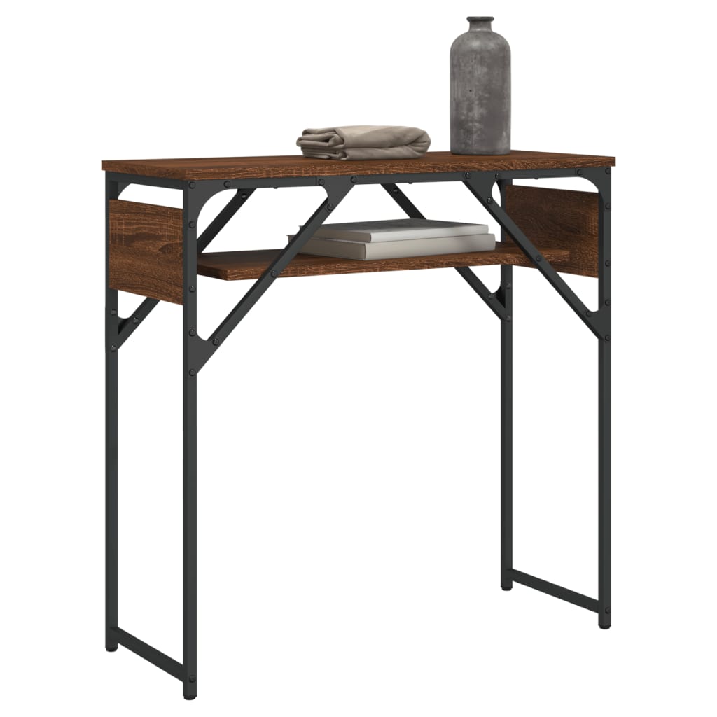 Wandtafel met schap 75x30x75 cm bewerkt hout bruin eikenkleur – afbeelding 3