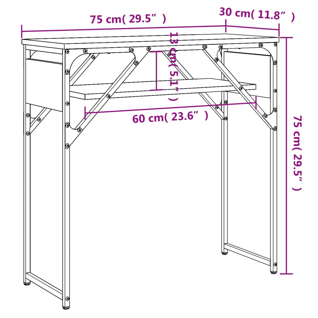 Wandtafel met schap 75x30x75 cm bewerkt hout bruin eikenkleur – afbeelding 9