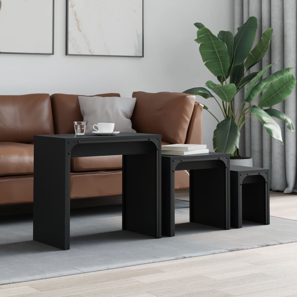 3-delige Tafeltjesset bewerkt hout zwart – afbeelding 1